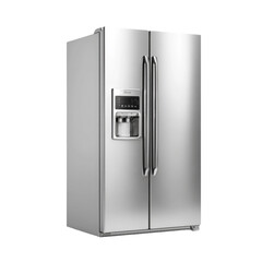 Fototapeta premium Modern stainless steel side-by-side refrigerator with ice and water dispenser transparent background