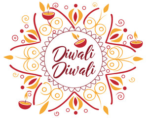 Elegant Diwali Celebration Design with Traditional Oil Lamps and Festive Ornamentation