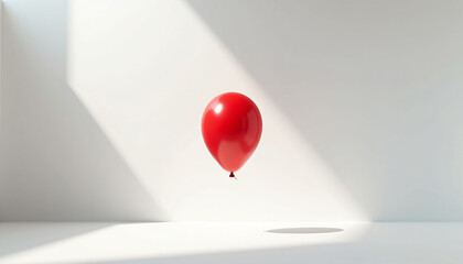 Vibrant Red Latex Balloon Floating in Minimalist Luxury Room, Elegant Solitude & Hope Concept