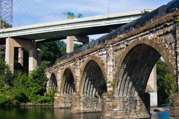 Train on the Railroad Bridge crossing the Schuylkill River in Philadelphia