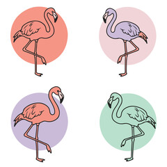 Fototapeta premium Flamingo Friends Colorful birds on simple colored circles, flat graphic style