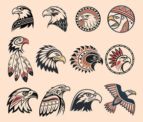 Collection of Native American Inspired Eagle Head and Symbol Designs