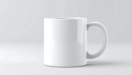 Obraz premium A blank white mug stands out against a neutral background, showcasing a simple yet elegant design.