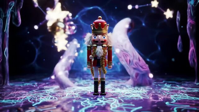 Enchanting Nutcracker Soldier in a Surreal, Glowing Christmas Fantasy Wonderland