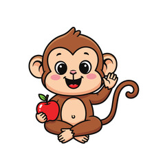 Cute cartoon monkey holding a red apple illustration adorable and playful scene smiling face