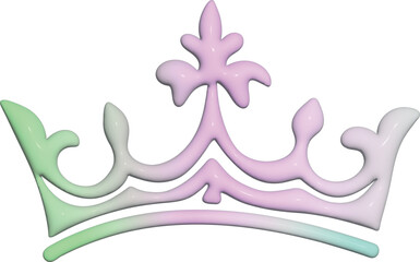 Glossy pastel crown illustration in soft gradient tones of pink, green, and white, perfect for royal themes, luxury design, or decorative artwork.