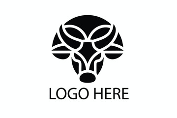 Abstract Tribal Bull Head – Black and White Geometric Minimalist Symmetrical Logo Design