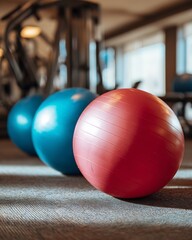 Set of stability balls gym environment physiotherapy rehabilitation props sports recovery equipment focus