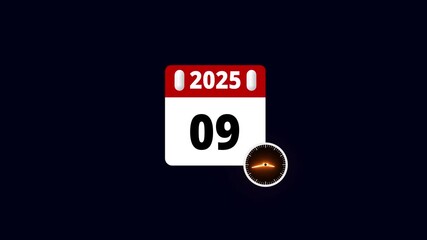 2025 year daily calendar date icon isolated animation , Daily date 09 day text. calender business icon animation motion graphic, business schedule symbol animated