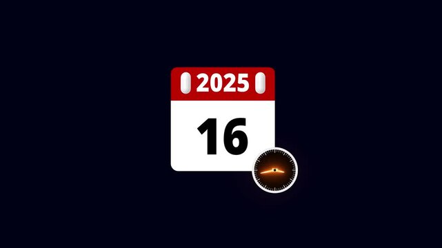 2025 year daily calendar date icon isolated animation , Daily date 16 day text. calender business icon animation motion graphic, business schedule symbol animated