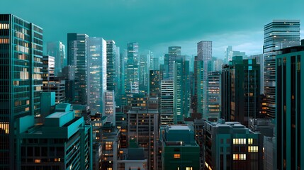 Obraz premium Stunning Urban Skyline At Night Featuring Modern Skyscrapers And Vibrant City Lights