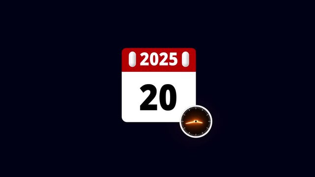 2025 year daily calendar date icon isolated animation , Daily date 20 day text. calender business icon animation motion graphic, business schedule symbol animated