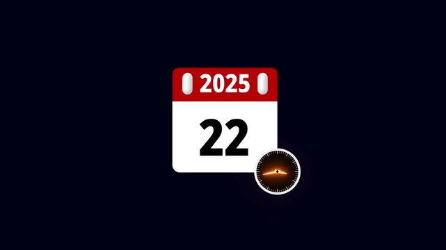 2025 year daily calendar date icon isolated animation , Daily date 22 day text. calender business icon animation motion graphic, business schedule symbol animated