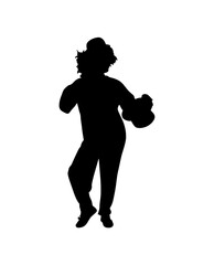 A dynamic vector silhouette of a joker in the middle of a dance, on a white background.