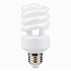 Compact fluorescent light bulb showcasing intricate spiral design illuminating potential on white background
