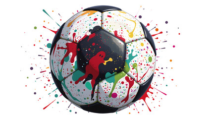 Colorful soccer ball paint splatter creative vibrant playful isolated transparency background dynamic