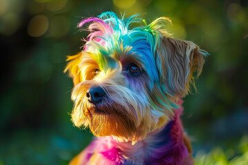 Small Dog with a Rainbow-Colored Hair