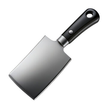 3d kitchen cleaver with black handle isolated on transparent background