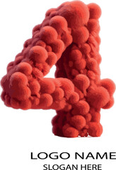 3D rendering of the number 4 made of soft purple fur .