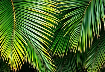Tropical palm fronds create a dense, textured background,  shadow,  jungle