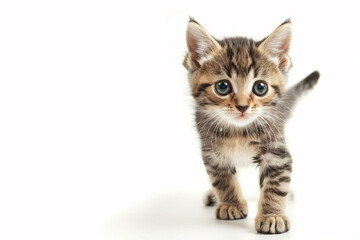 Adorable Walking Tabby Kitten with Copy Space