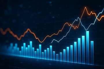 Abstract glowing graph chart futuristic financial data visualization with modern analytics information economic background business technology concept