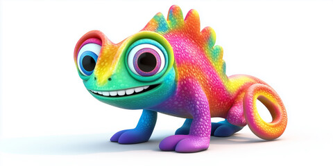 Colorful 3D Cartoon Chameleon with a Smile