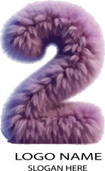 3D rendering of the number 2 made of soft purple fur .