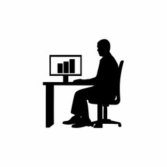 Businessman analyzing charts with ai software at desk silhouette