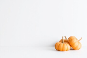Bright orange pumpkins arranged artistically against clean white