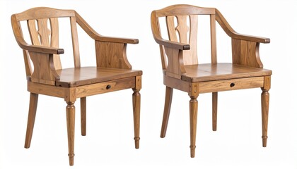 Wooden chairs with curved backrest and seat drawer