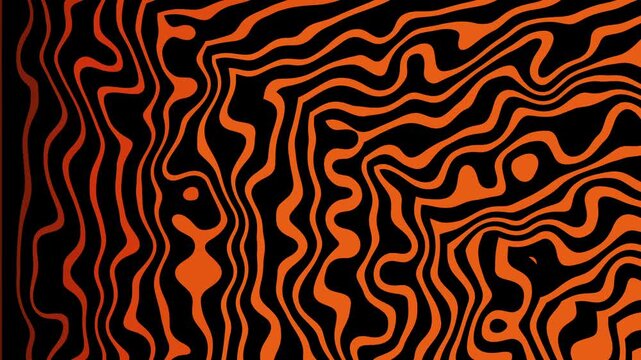 Vibrant orange and black wavy lines creating an abstract, modern and seamless pattern