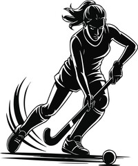 Obraz premium Female Field Hockey Silhouette Vector Action Poses with Stick and Ball
