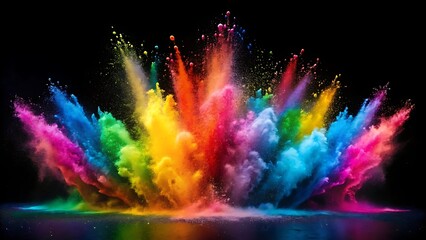 colorful rainbow holi paint color powder explosion isolated dark black wide panorama background. peace rgb beautiful party concept
