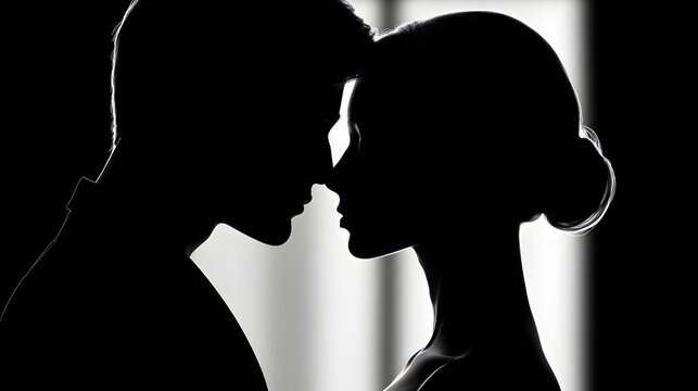 Silhouette of a Couple Sharing a Romantic Moment with Gentle Expressions in Soft Light