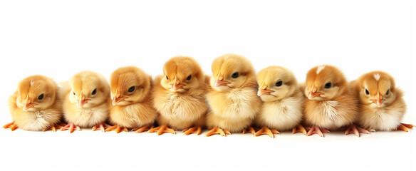 Row of Fluffy Yellow Baby Chicks