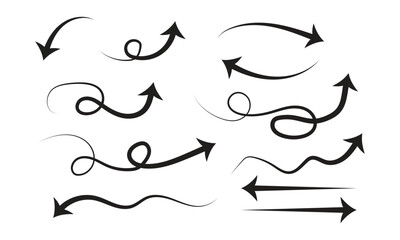Black hand drawn arrows set on white background