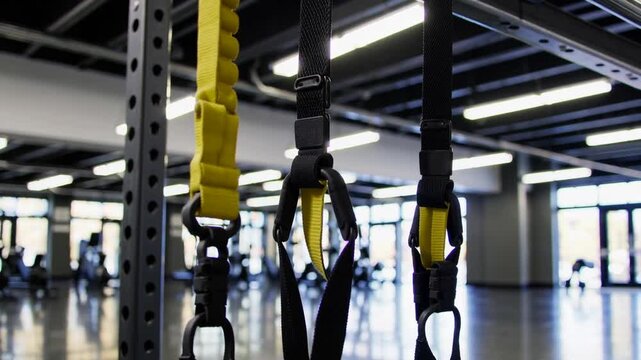 Detailed Close-Up of Suspension Training Straps in Empty Gymnasium