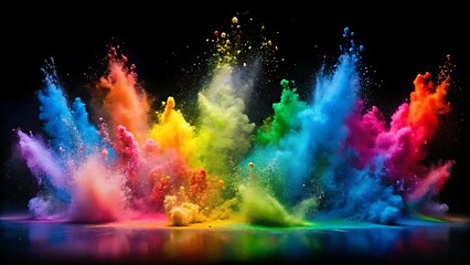 colorful rainbow holi paint color powder explosion isolated dark black wide panorama background. peace rgb beautiful party concept
