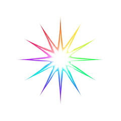 Vibrant rainbow starburst explosion graphic isolated on white & transparent background, ideal for New Year's Eve, celebrations, party invitations, marketing promotions, pride events,