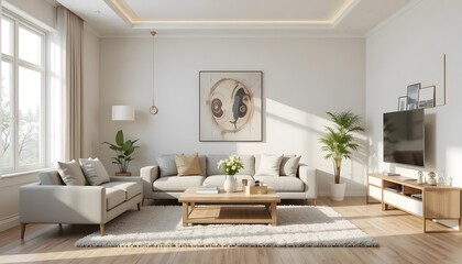Fototapeta premium Modern living room interior design with natural light and decor