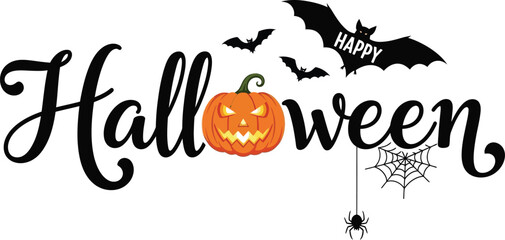 Fototapeta premium Happy halloween spooky season october bat spider web pumpkin fun