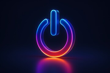 Glowing colorful neon power button symbol futuristic abstract technology design digital startup energy concept modern innovation isolated icon with bright light background visualization effect
