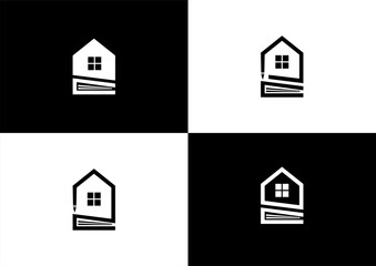 Minimal Abstract Real Estate Logo with House, Document, and Pen Symbol.