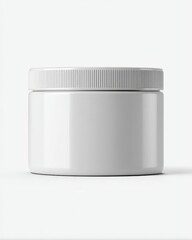 White Plastic Cosmetic Jar with Ribbed Lid on a Clean Background
