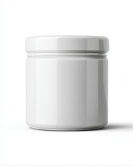 White Plastic Jar with Lid on White Background, Studio Shot, Product Mockup
