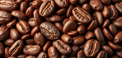Obraz premium Close-up of raw cocoa beans, rich brown hues, texture emphasis, pile, farming