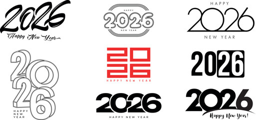 Set of 8 Creative 2026 Typography Variations – Modern and Decorative Vector Number Design EPS