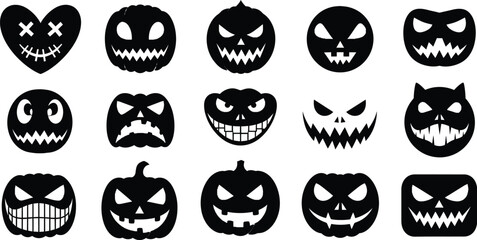 Halloween pumpkin faces vector set spooky jack o lantern designs