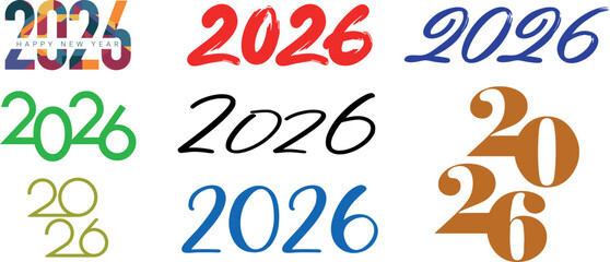 Collection of 2026 Typography Variations – Bold, Minimal, and Decorative Number Design EPS Set